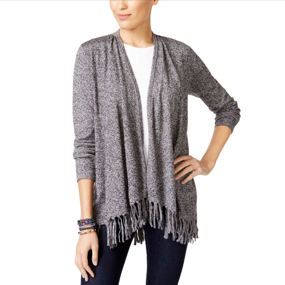 Style & Co Heather Fringe Open Cardigan